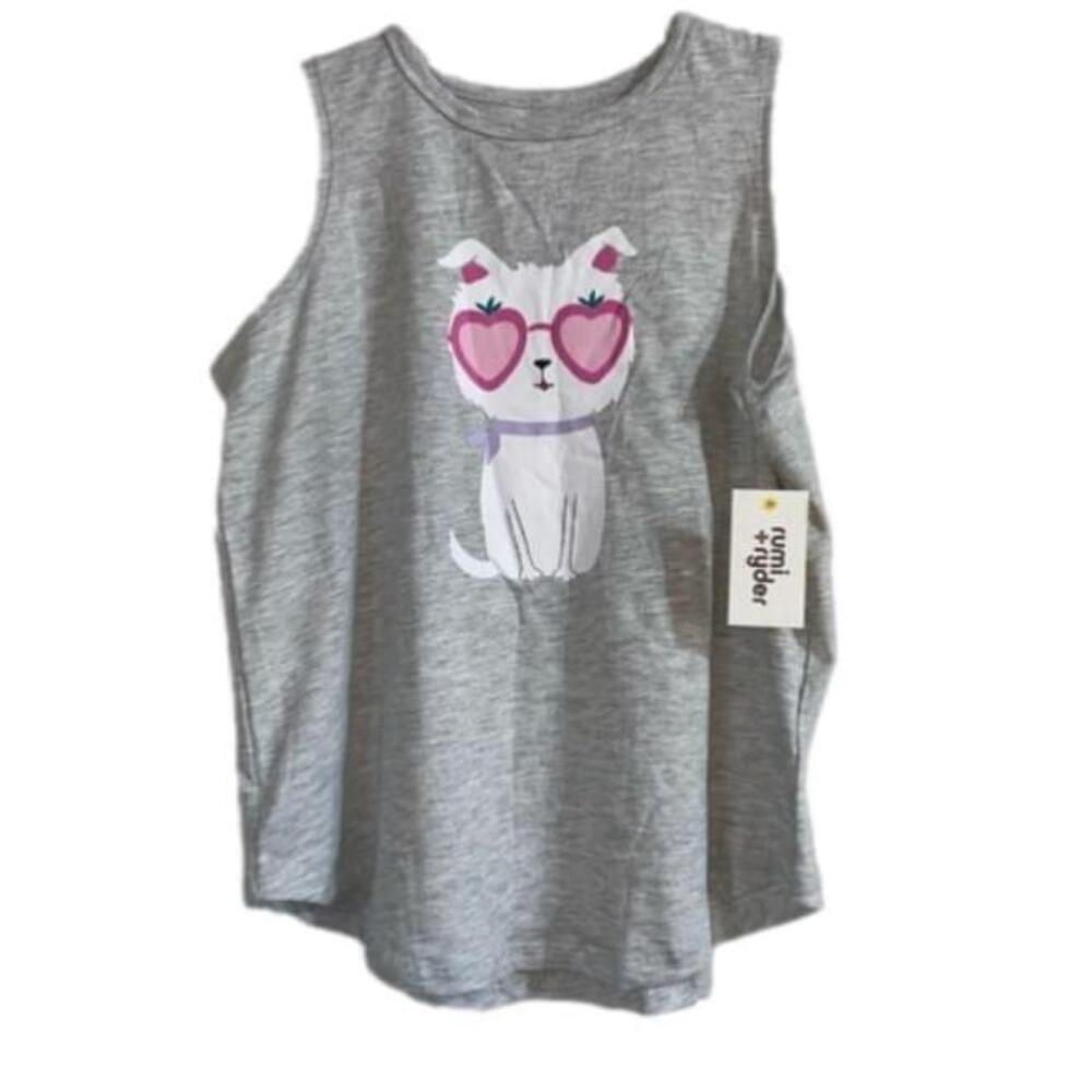 Girls Rumi + Ryder Gray Cute Dog Graphic Tank Top L (12-14) NWT